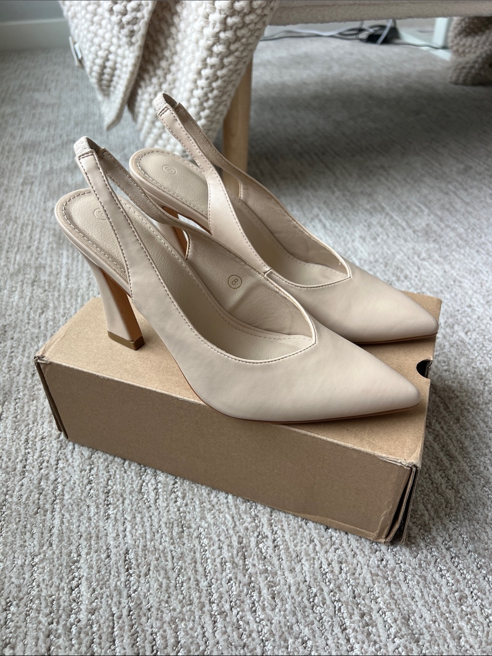 Slingback Pointed-Toe Kitten Heels in Nude - Picture 4 of 9